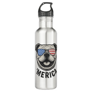 Botella De Agua Patriotic Bulldog 'MERICA � USA Flag Sunglasses De