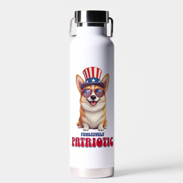 Botella De Agua Patriótico Corgi - Patriótico Pawsitivo (Delantero)