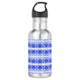 Botella De Agua Patrón Árabe Mediterráneo Griego Azul