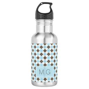 Botella De Agua Patrón Argyle personalizado estiloso azul y marrón