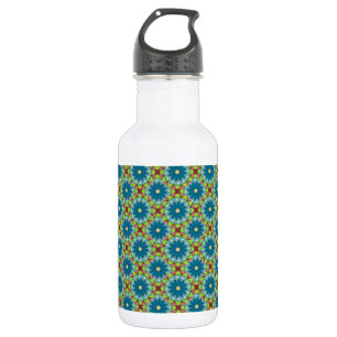 Botella De Agua Patrón azul verde florido
