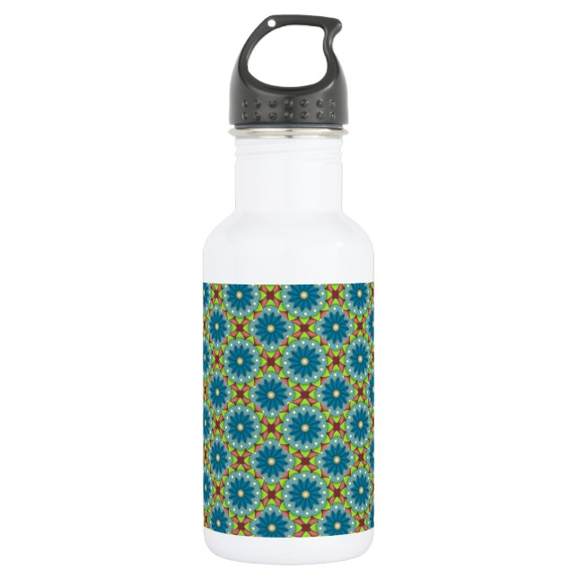 Botella De Agua Patrón azul verde florido (Anverso)