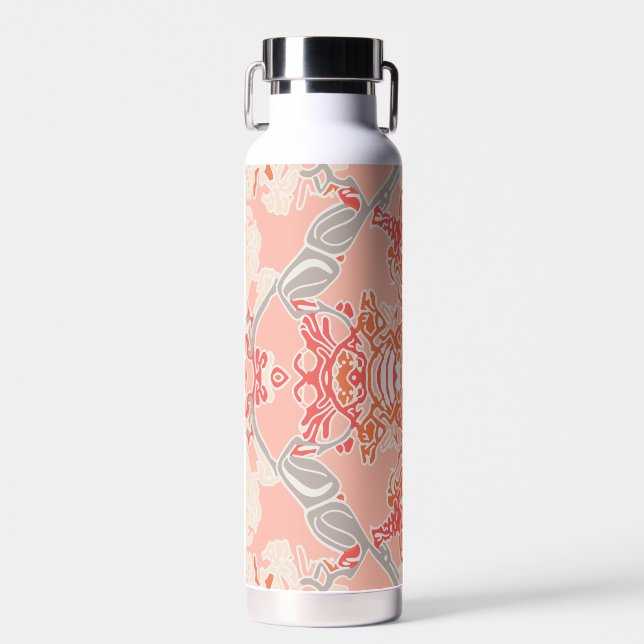 Botella De Agua Patrón barroco moderno en rojo rosado (Delantero)