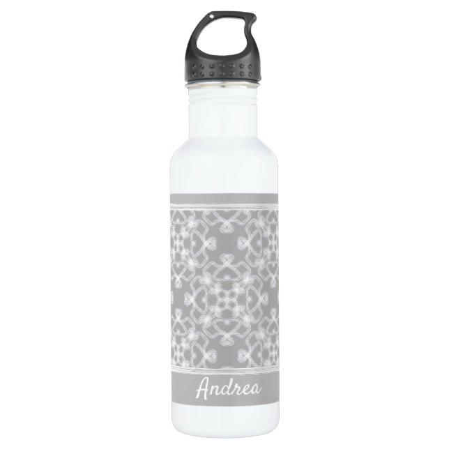 Botella De Agua Patrón blanco y gris personalizado (Anverso)