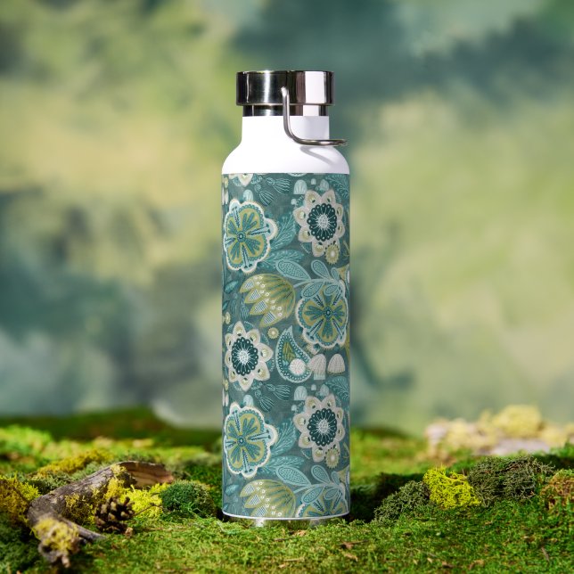Botella De Agua Patrón botánico boho floral (Exterior)