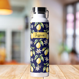 Botella De Agua Patrón botánico de fruta de limón cítrico Monogram