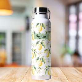 Botella De Agua Patrón botánico de fruta de limón cítrico Monogram