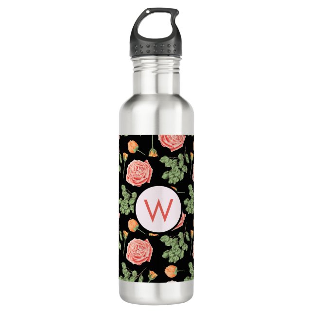Botella De Agua Patrón botánico de Rosa de arcilla floral de bonit (Anverso)