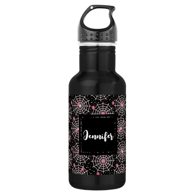 Botella De Agua Patrón Cobwebs y Spiders de Halloween (Anverso)