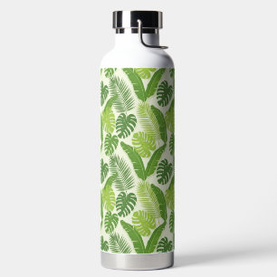 Botella De Agua Patrón continuo de hojas tropicales y Monstera