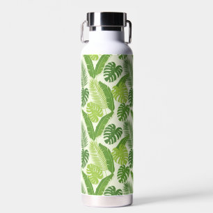 Botella De Agua Patrón continuo de hojas tropicales y Monstera