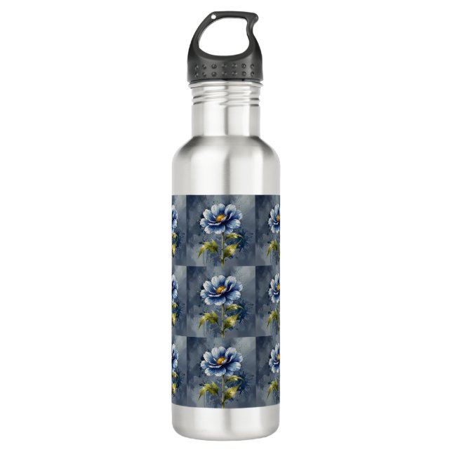 Botella De Agua Patrón de acuarela de flores azules (Anverso)