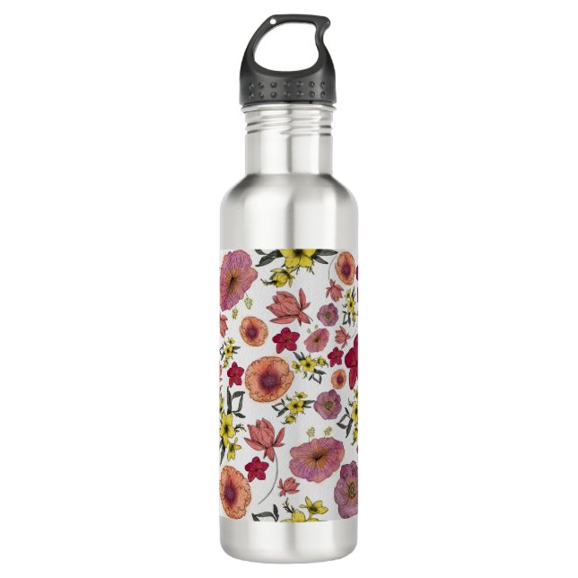 Botella De Agua Patrón de acuarela floral botánica 1.0 (Anverso)