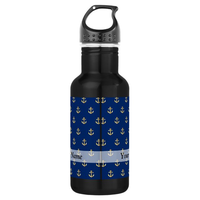Botella De Agua Patrón de anclaje azul (Anverso)