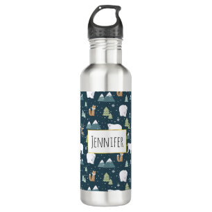 Botella De Agua Patrón de animales de invierno de Navidades hábile