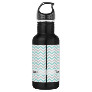 Botella De Agua Patrón de Aqua y Chevron gris