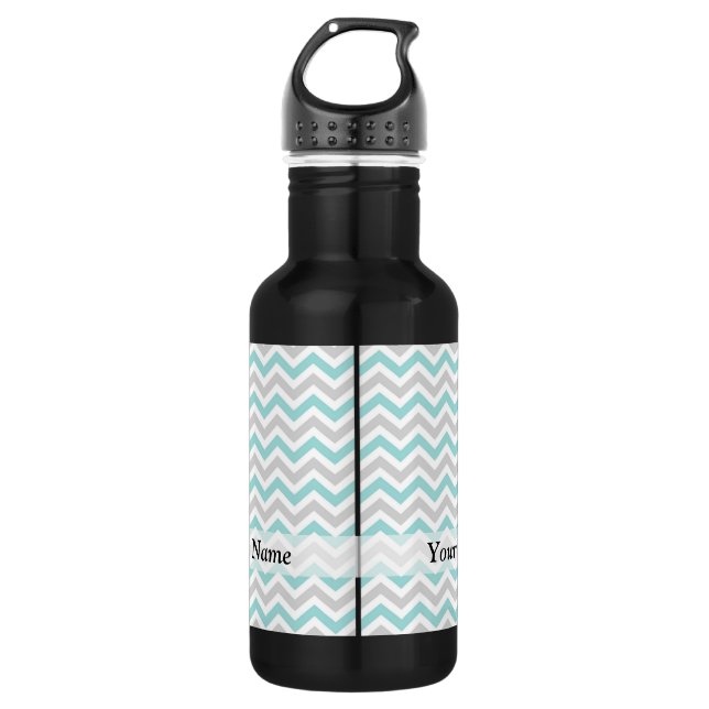 Botella De Agua Patrón de Aqua y Chevron gris (Anverso)