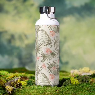 Botella De Agua Patrón de árbol de palmas hisbiscus tropical