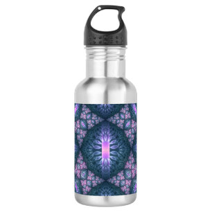 Botella De Agua Patrón de arte fractal 3D Color turquesa morado ro