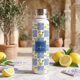 Botella De Agua Patrón de Baldosa de País Francés con Monograma de