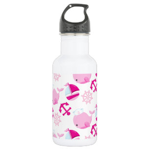 Botella De Agua Patrón de ballenas, ballenas lindas, ballenas rosa