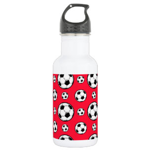 Botella De Agua Patrón de bolas de fútbol rojo y blanco escarlata