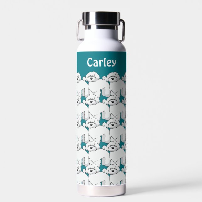 Botella De Agua Patrón de cachorro blanco flotante personalizado (Delantero)