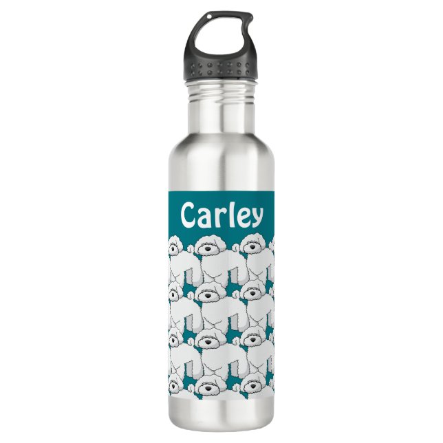 Botella De Agua Patrón de cachorro blanco flotante personalizado (Anverso)