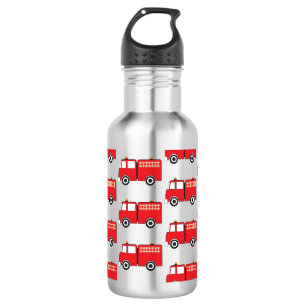 Botella De Agua Patrón de Camión de Bomberos Rojo 