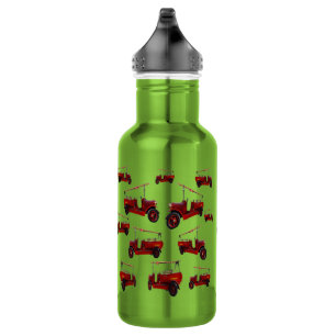 Botella De Agua Patrón de Camiones de Fuego Vintage Rojo,