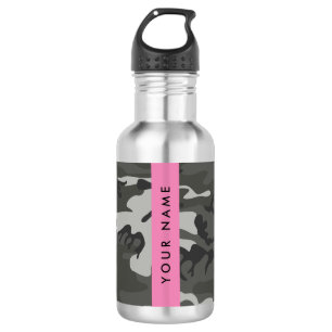 Botella De Agua Patrón de camuflaje gris, tu nombre, Personaliza