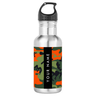 Botella De Agua Patrón de camuflaje naranja, Tu nombre, Personaliz