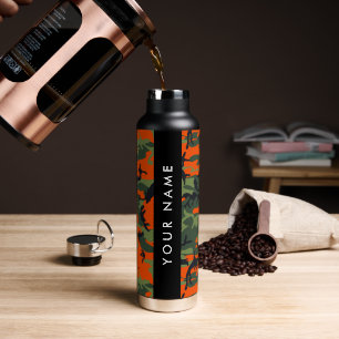 Botella De Agua Patrón de camuflaje naranja, tu nombre, personaliz