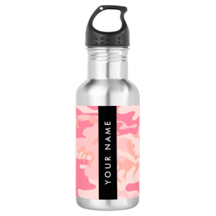 Botella De Agua Patrón de camuflaje rosa, su nombre, Personalizabl