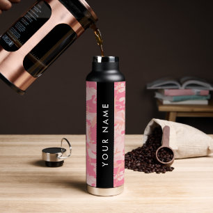 Botella De Agua Patrón de camuflaje rosa, tu nombre, Personalizabl