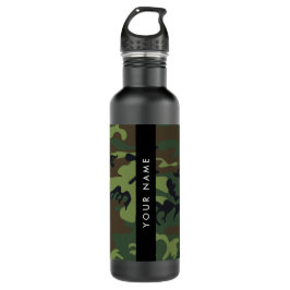 Botella De Agua Patrón de camuflaje verde, nombre, personalización
