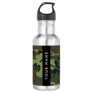 Botella De Agua Patrón de camuflaje verde, tu nombre, personalizad