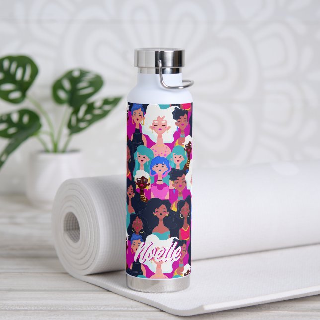 Botella De Agua Patrón de caras multiculturales de las mujeres, tu (Yoga)