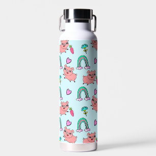 Botella De Agua Patrón de cerdos y arcoíris lindos y extravagantes