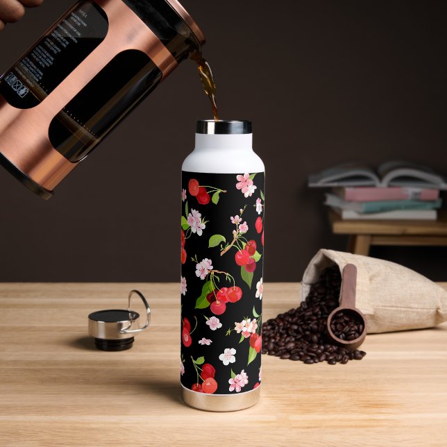 Botella De Agua Patrón de Cereza 2 (Café)