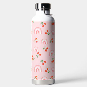 Botella De Agua Patrón de cerezas de arcoiris rosa