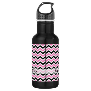 Botella De Agua Patrón de chevron rosa y negro