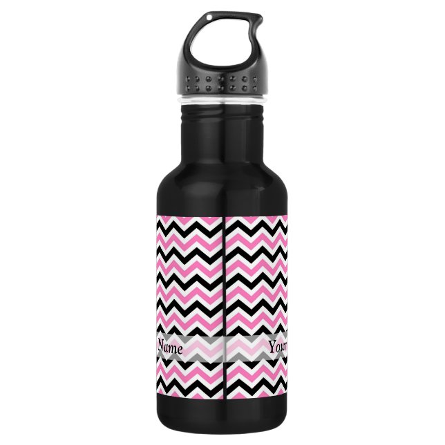 Botella De Agua Patrón de chevron rosa y negro (Anverso)
