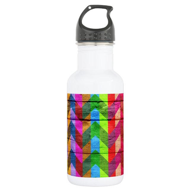 Botella De Agua Patrón De Chevron Sobre Textura De Madera (Anverso)