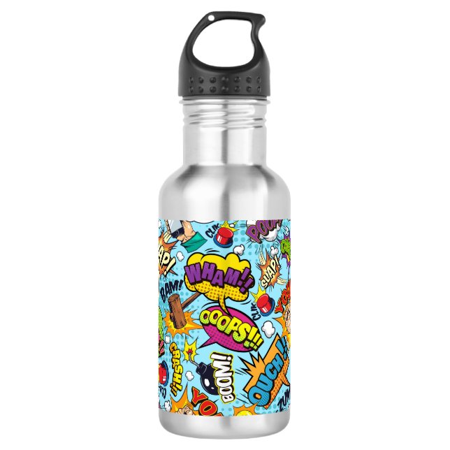 Botella De Agua Patrón de comics de nombres personalizados (Anverso)