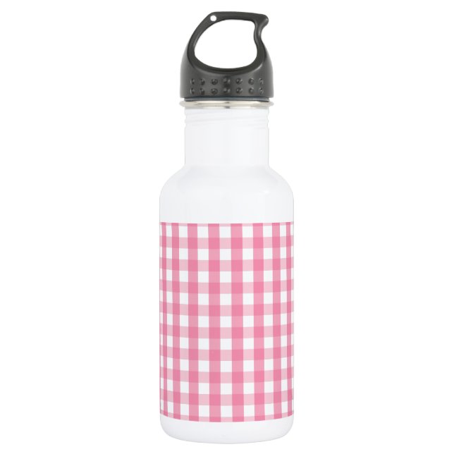Botella De Agua Patrón de comprobación de Gingham rosa (Anverso)