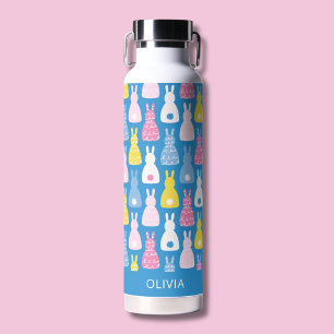 Botella De Agua Patrón de conejo azul Bunny Rabbit