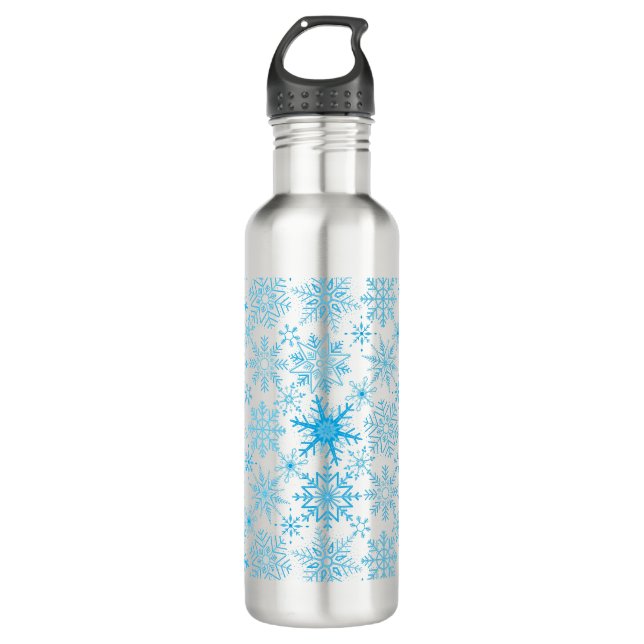 Botella De Agua Patrón de copo de nieve azul (Anverso)