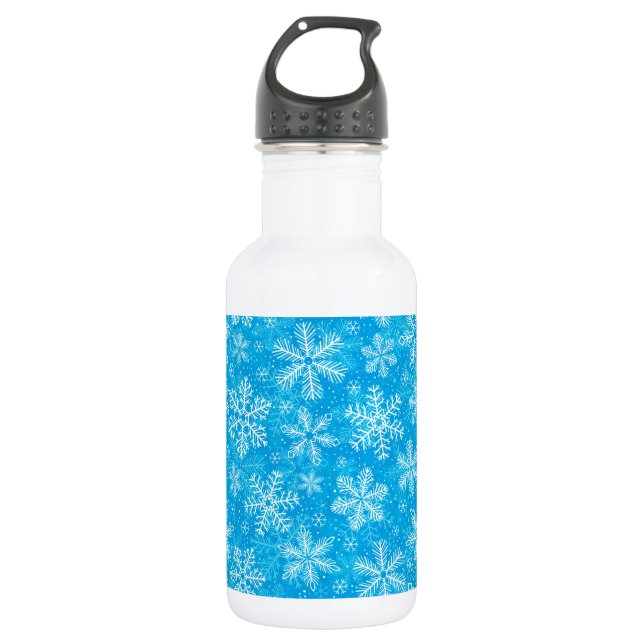 Botella De Agua Patrón de copos de nieve blancos (Anverso)