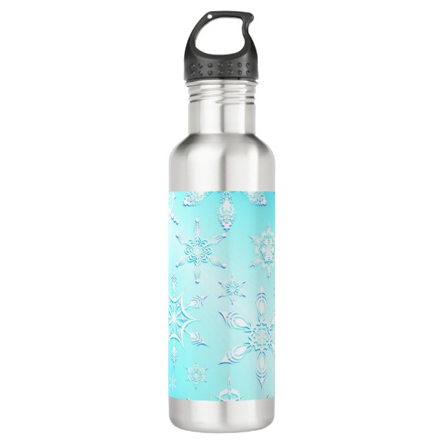 Botella De Agua Patrón de copos de nieve de cristal (Anverso)